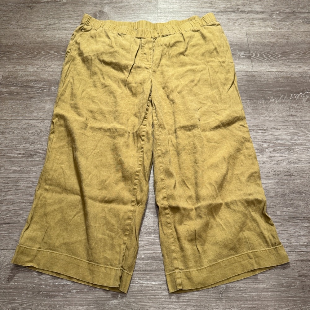 J Jill Culottes Pants Women 14 L Gold Mustard Linen Boho Wide Leg Crop 38x21